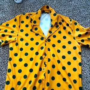Incerun button down orange shirt with black polka dots